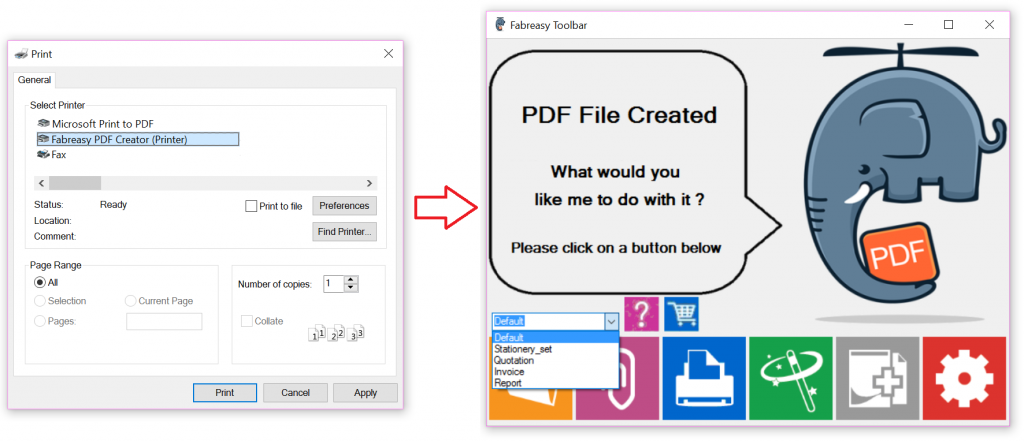 PDF Creatror - letterhead sets pull down